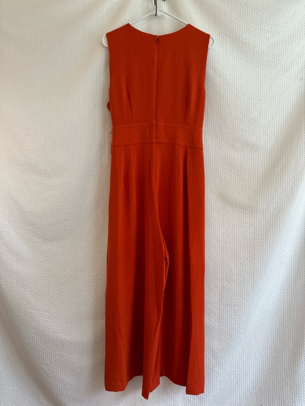 Calvin Klein Orange Sleeveless V-Neck Wide-Leg Jumpsuit Waist Tie Size: 10 NWT - Picture 3 of 14